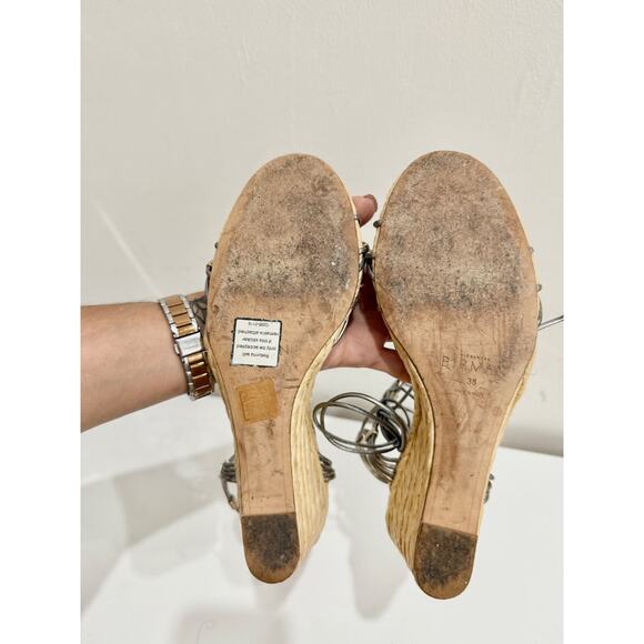 Alexandre Birman Leona Ankle-Wrap Metallic Leather Espadrille Wedge Sandals 38 - Picture 9 of 9